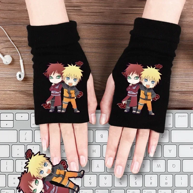 HOT Anime Naruto Gloves Two-Dimensional Animation Cosplay Merchandise Uchiha Konoha Logo Cool Warm and Thick Double-Layer Cotton