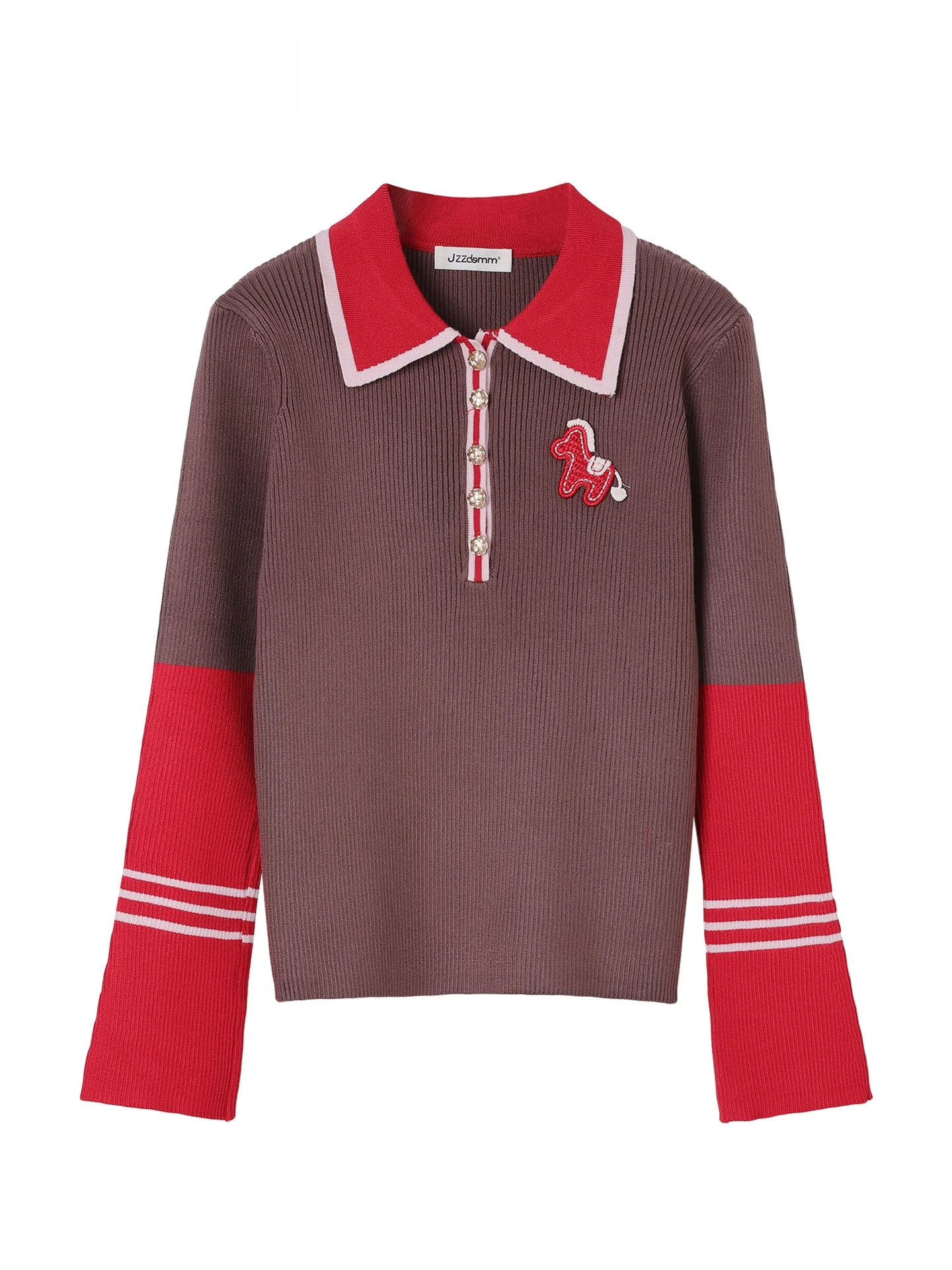 

JZZDEMM Vintage Color Blo Knitted Sweater Women's Slim Fit Collared Embroidered Long Sve Soft Cotton Nylon Blend Regular...