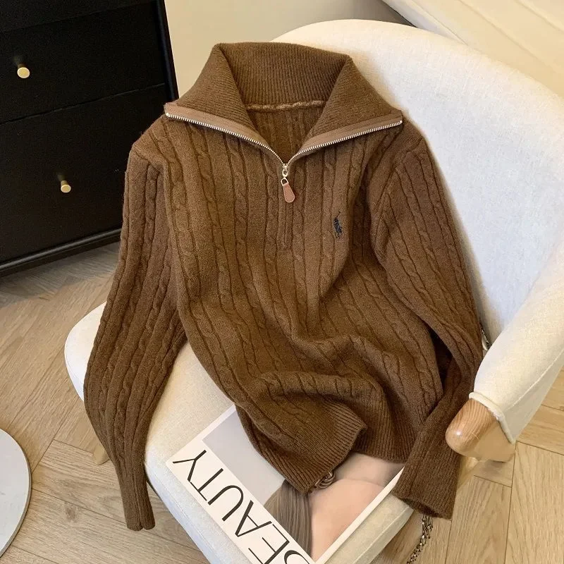Autumn Ladies Long Sleeves Sweater Jacket Korean Femme Embroidery Pullover Knitting 2025 Women Fashion Half Zipper Knitted Tops image 4