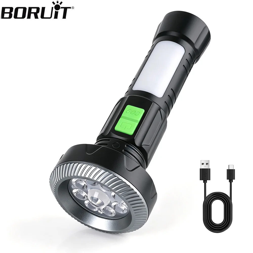 BORUiT Multifunctional Camping Flashlight LED COB Type-C Rechargeable Torch With Magnetic 11 Lighting Modes Built-in Battery