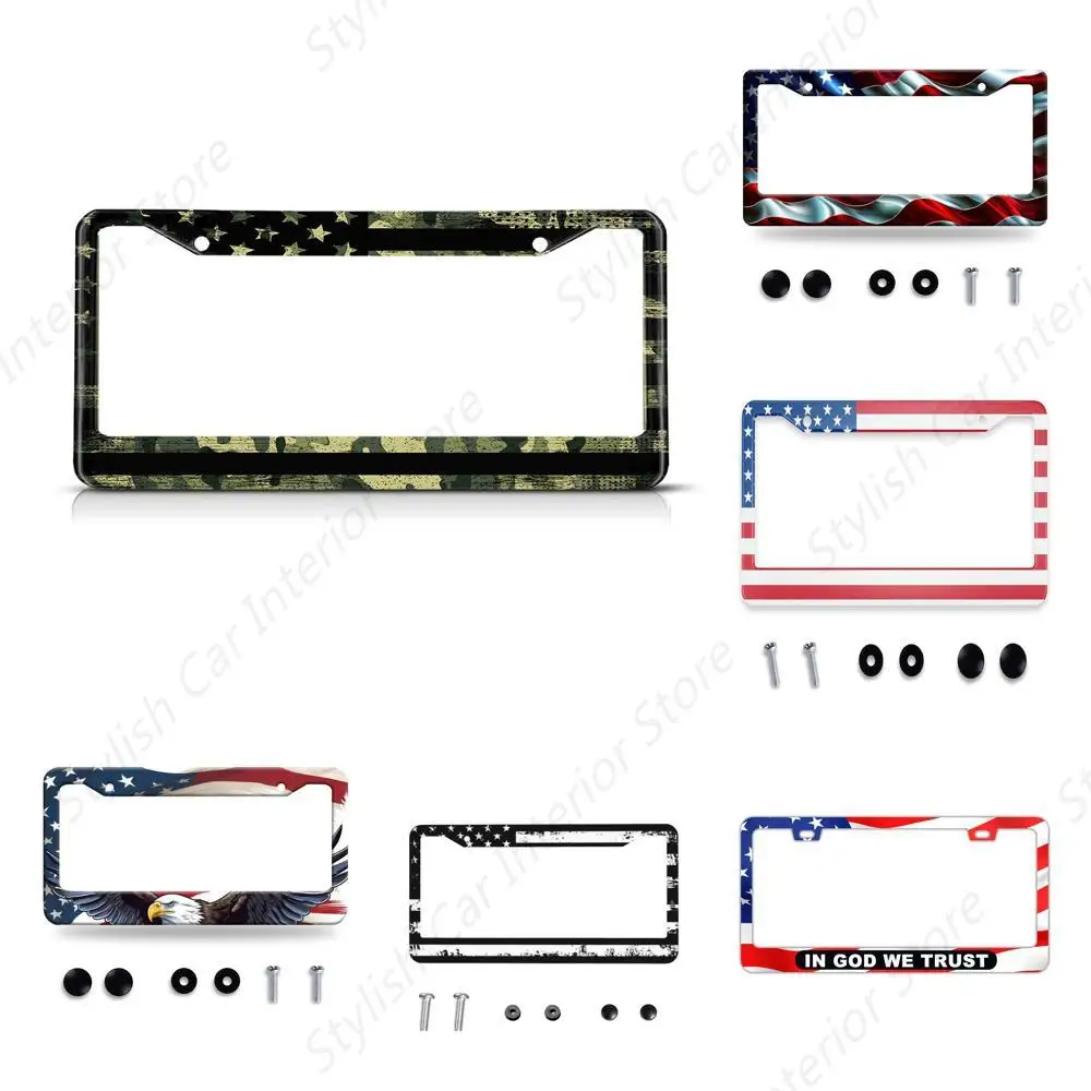 

American Flag License Plate Frame Auto Tag Frames Holder 2 Holes Stars Patriot Grunge Style Decorative Car Truck for Men Women