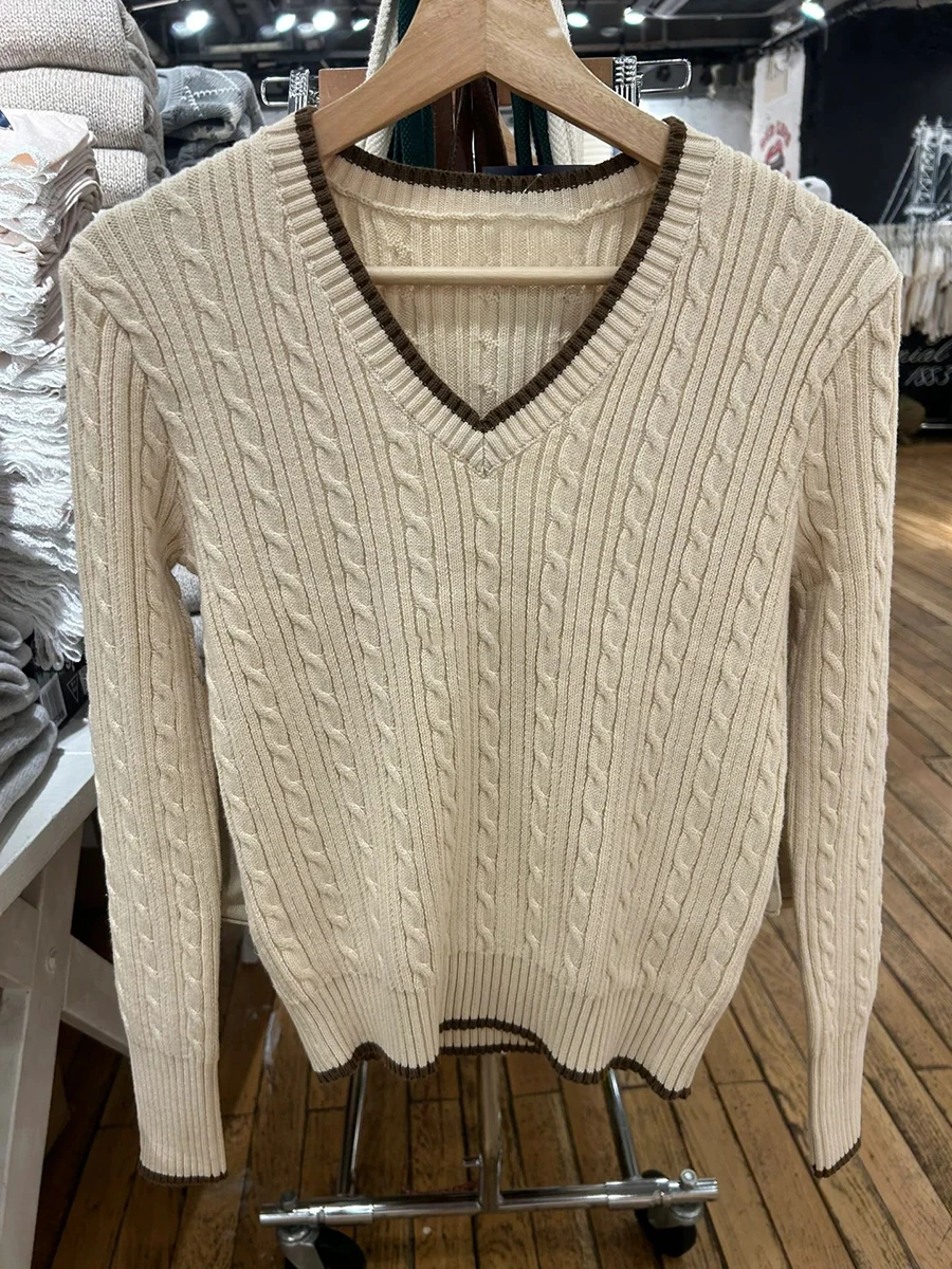 Twisted Beige Sweater Women Autumn Clothes V-neck Cotton Long Sleeve Jumpers Vintage Sweet Preppy Style Pullovers Y2k Top Female