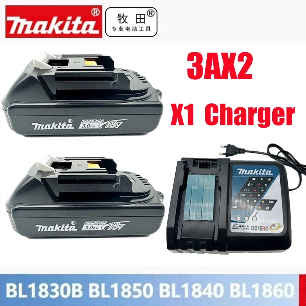 100% originele Makita 18V batterij 18650 oplaadbare lithium-ionbatterij, vervangbare Makita BL1830 BL1860B met 18V 3A oplader