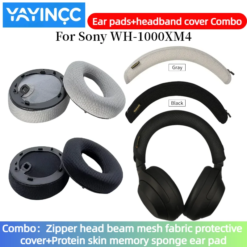 YAYINCC Ersatz-Upgrade-Ohrpolster + Kopfbandabdeckung mit Reißverschluss für SONY WH-1000XM4 Kopfhörer, hochwertige Ersatzteile – Detail 1