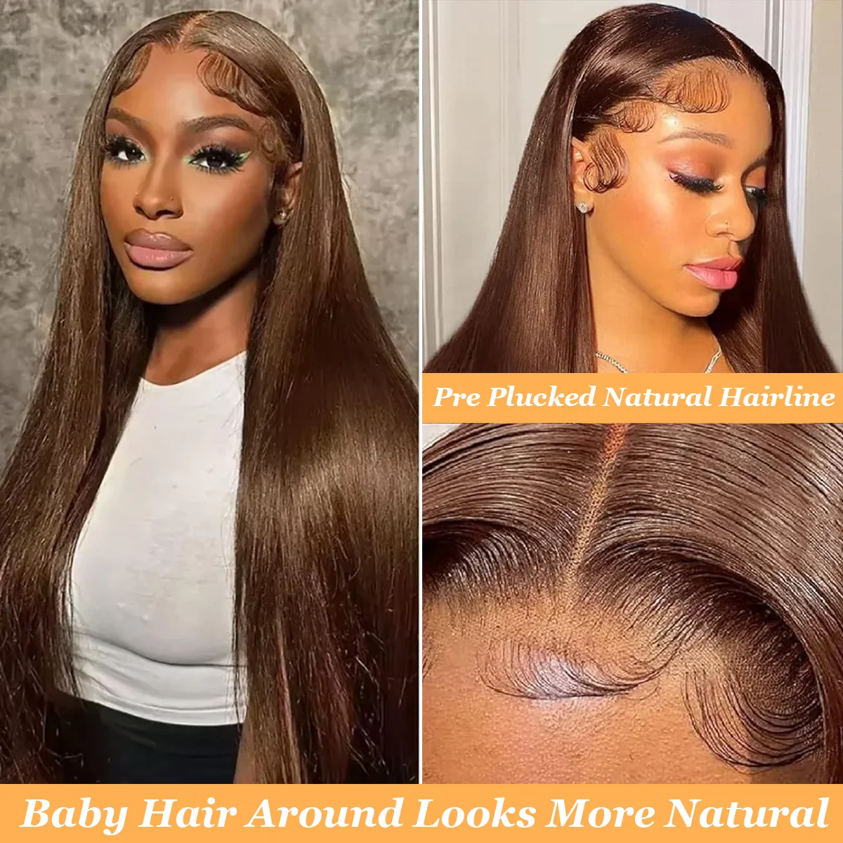 شعر مستعار بدانتيل أمامي شفاف عالي الدقة 13 × 6 بطول 36 بوصة وكثافة 220% # 4 باروكات شعر بشري برازيلي حقيقي بلون الشوكولاتة للنساء