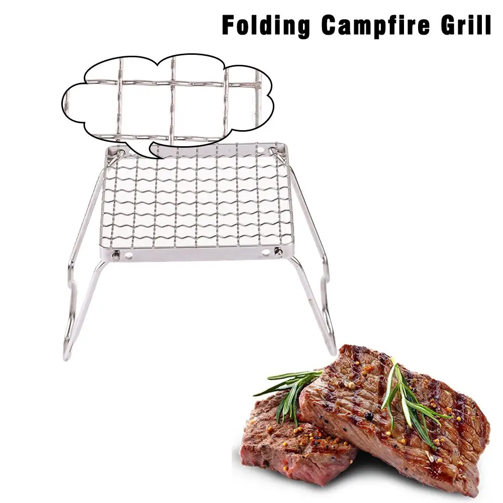 Folding Campfire Grill Stainless Steel BBQ Grill Heating Bracket Gas Campfire Stand Stoves Portable Mini Burner Stove Outdo Y7X7