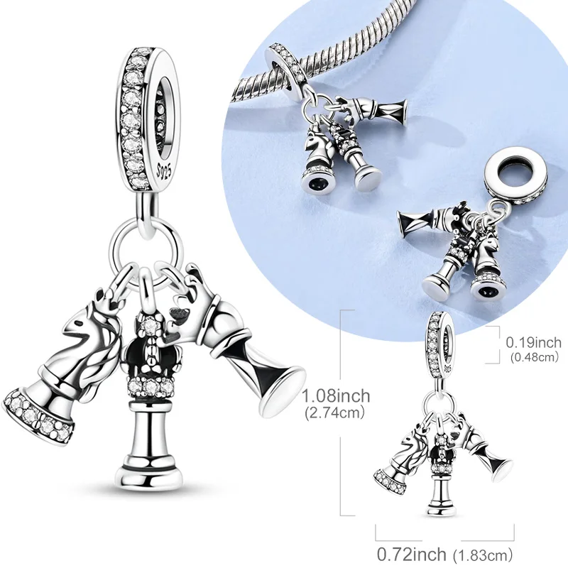 

Original 925 Sterling Silver Charm Bead Chess Pieces Pendant Fit Original Bracelet Necklace For Women Men DIY Jewelry Gift