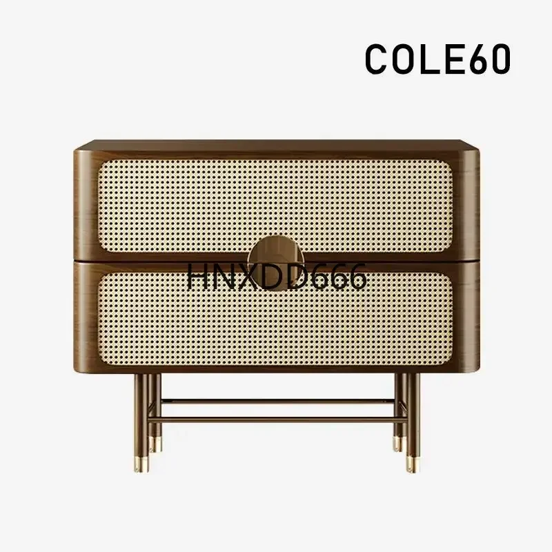 

Solid Wood Bedside Cabinet Quiet Style Bedroom Side Table Japanese Rattan Modern Minimalist Bedside Cabinet