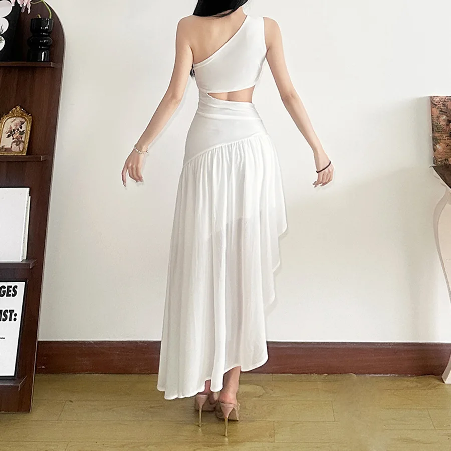 فستان نحيف بتصميم مفرغ عند الخصر، فستان ضيق عالي الخصر من قماش شبكي بدون أكتاف للنساء #1