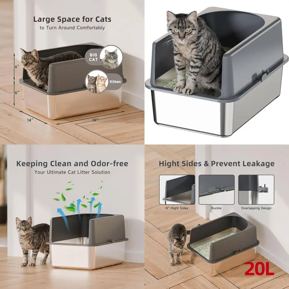 

Очень большой лоток для кошек из нержавеющей стали с крышкой, 20 дюймов (длина) x 14 дюймов (ширина) x 12 дюймов (высота), легко чистится, закрытая конструкция