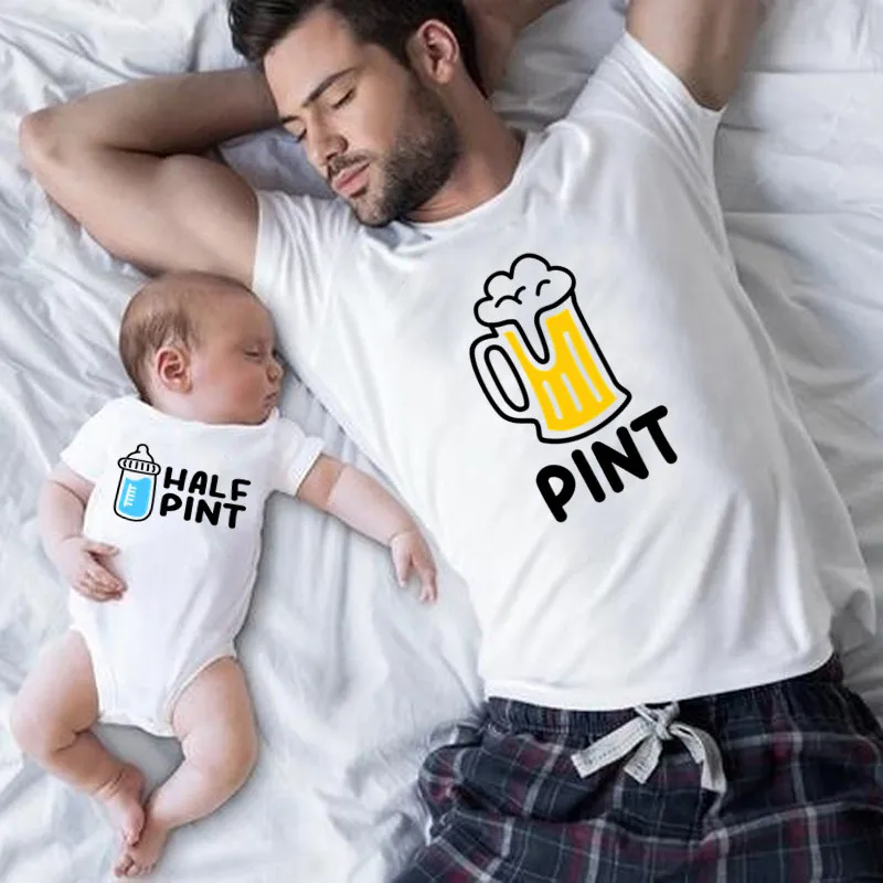 Family Matching Clothes Half Beer and Bottle Pint Family Look T-shirts Clothes Dad Mom and Me T shirt Father Mother Daughter Son