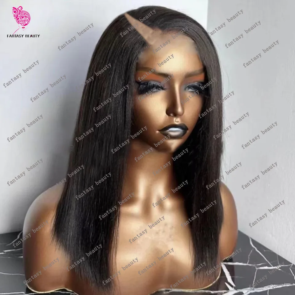 Dark Brown / Black Light Yaki Straight V Part Wigs Unprocessed 100% Human Hair Wig U Shape High Density Kinky Straight Full End