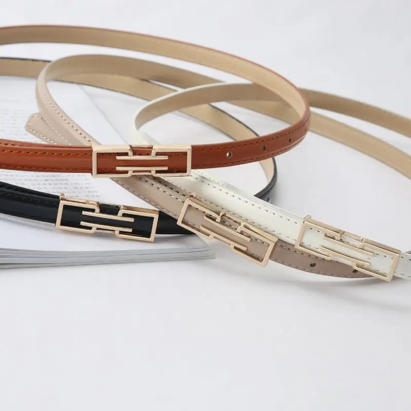 Adjustable Ladies Dress Waist Belt Slim Leather Women Belt Gold Buckle Black White Apricot Khaki Skinny Female Belt Pasek Damski