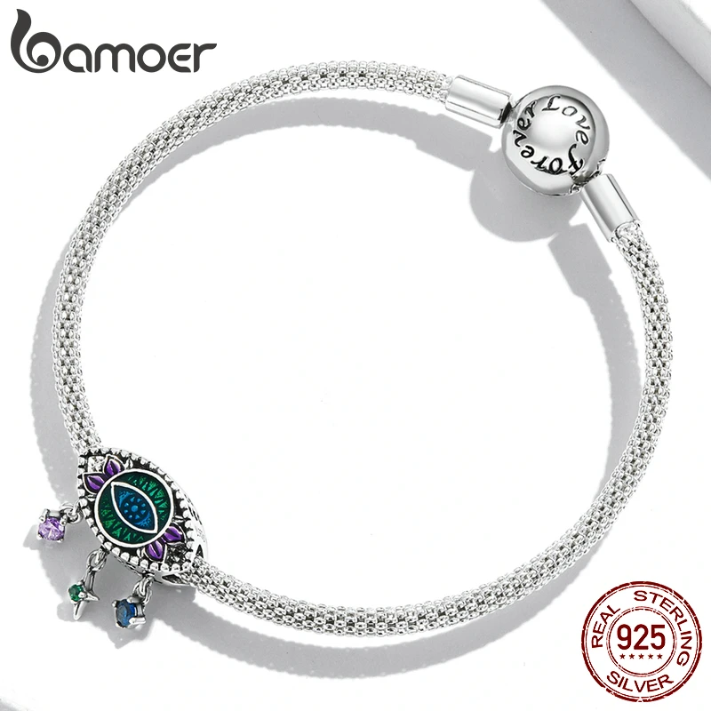 BAMOER Genuine 925 Sterling Silver Vintage Trendy Demon Eye Charm Pendant fit for Original Bracelet & Bangle Women Fine Jewelry