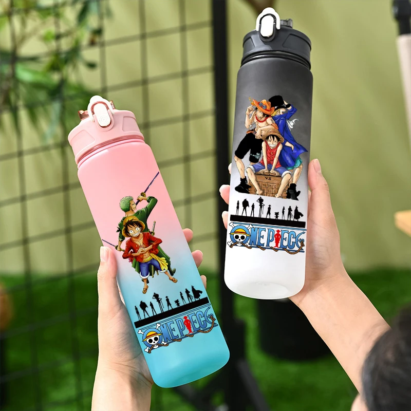 Botella de Agua Deportiva de 800 ml de ONE PIECE, con Diseño de Luffy y Nico Robin, Libre de BPA, con Cuerda Portátil, Taza de Viaje para Té, Jarras de Dibujos Animados