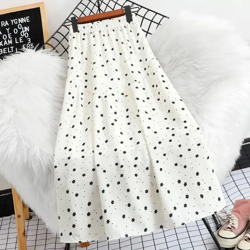 New Spring and Summer Women's High Waist Elastic Loose Classic Floral A-Line Sweet Fashion Casual Korean All Match Skirt