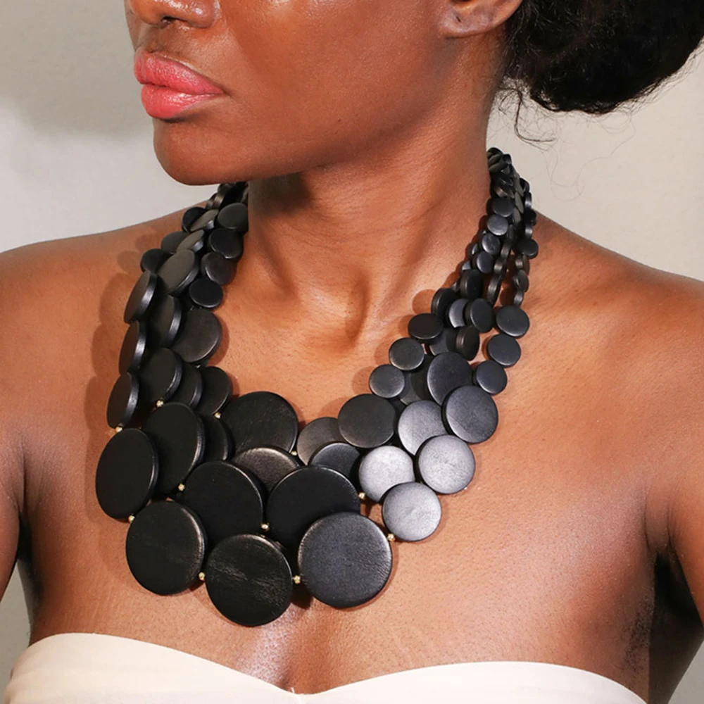 

Fashion Statement Necklace Wood Beads Handmade for Women Girl Trendy Party Jewelry
