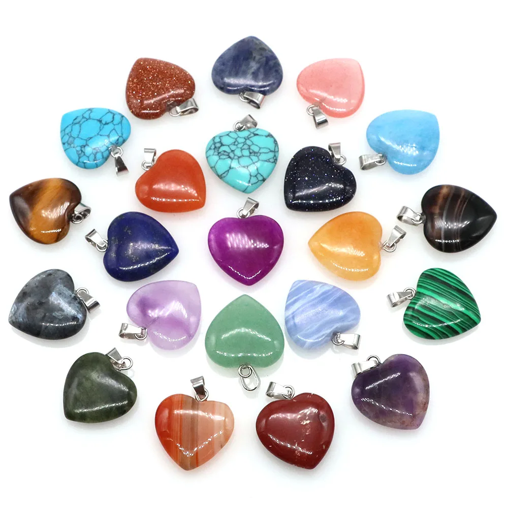 10pcs/Lot Natural Stone Love Heart Shape Pendant for Women Necklace Bracelet Earring DIY Making Charms Jewelry Accessories 20mm