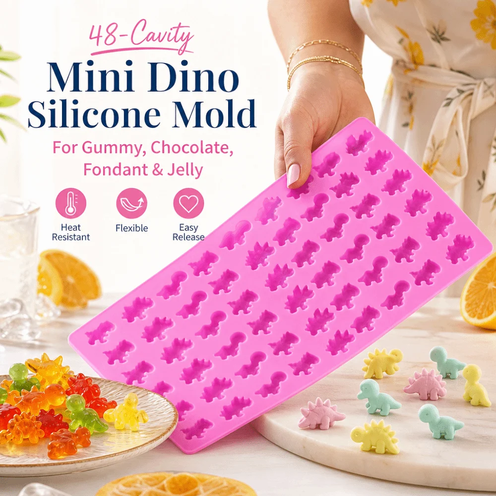 Cute 48 Cavity Dinosaur Chocolate Mold Silicone DIY Jelly Fondant Mold Baking Decoration Tools Animal Silicone Mold for Kids