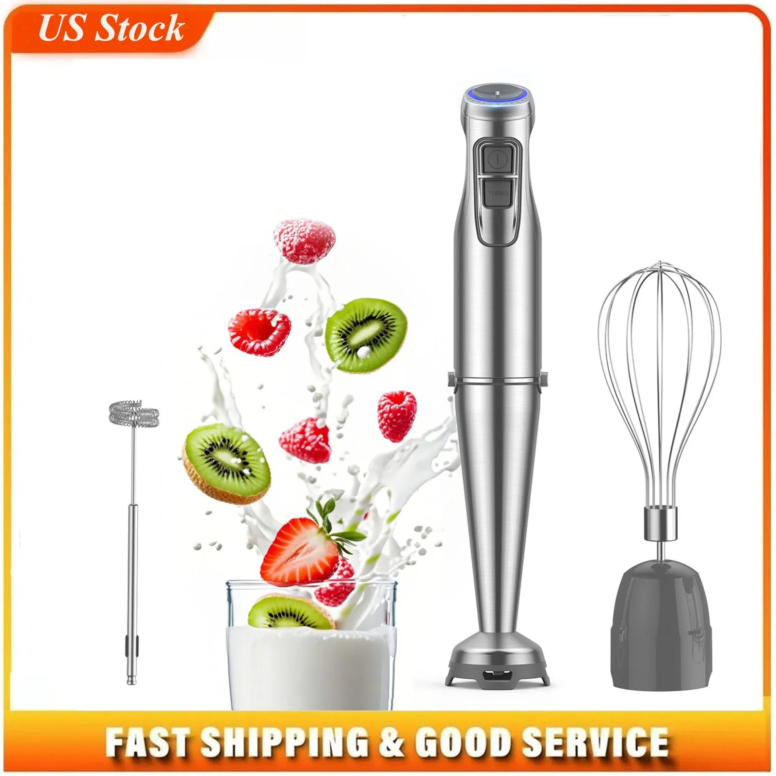 

1100W Immersion Hand Blender, Stainless Steel Stick Blender with 12-Speed & Turbo Mode, 5-in-1 Handheld Blender with 600ml Mixing Beaker with Lid, 500ml Chopper, Whisk, Milk Frother, BPA-Free