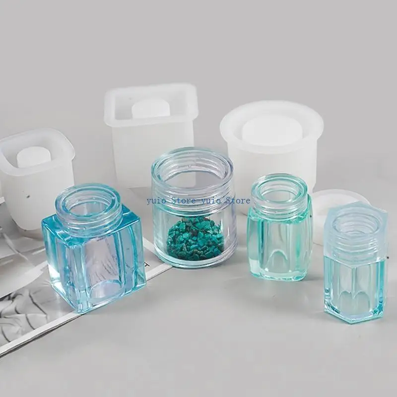 X7XB 1 Set Storage Bottle Jar Crystal Epoxy Resin Mold DIY Crafts Casting Tool Sealed Container with Lid Silicone Mould