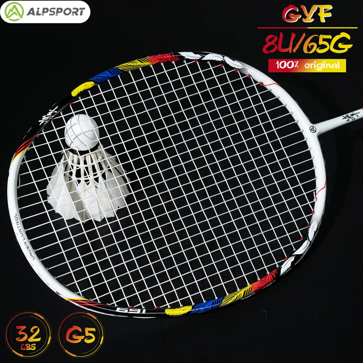 

Alpsport 8U Badminton Racket GYF Maximum 32 lbs. G5 T800 Full Carbon Fiber Training Intermediate and advanced amateur