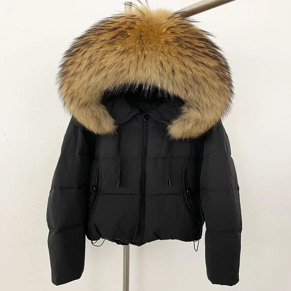 

Hooded Natural Raccoon Fur Down Jacket Lady Short White Duck Down Coat New Autumn Winter Clothing Women Real Fox Fur Jacket