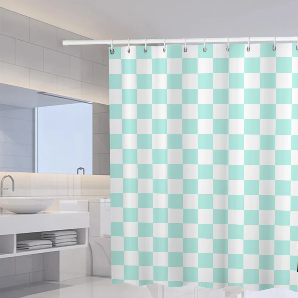 Plaid Washable Waterproof Fabric Shower Curtain for Bathroom Curtains Accessories Bath Set the Anti-mold Opaque Products Home