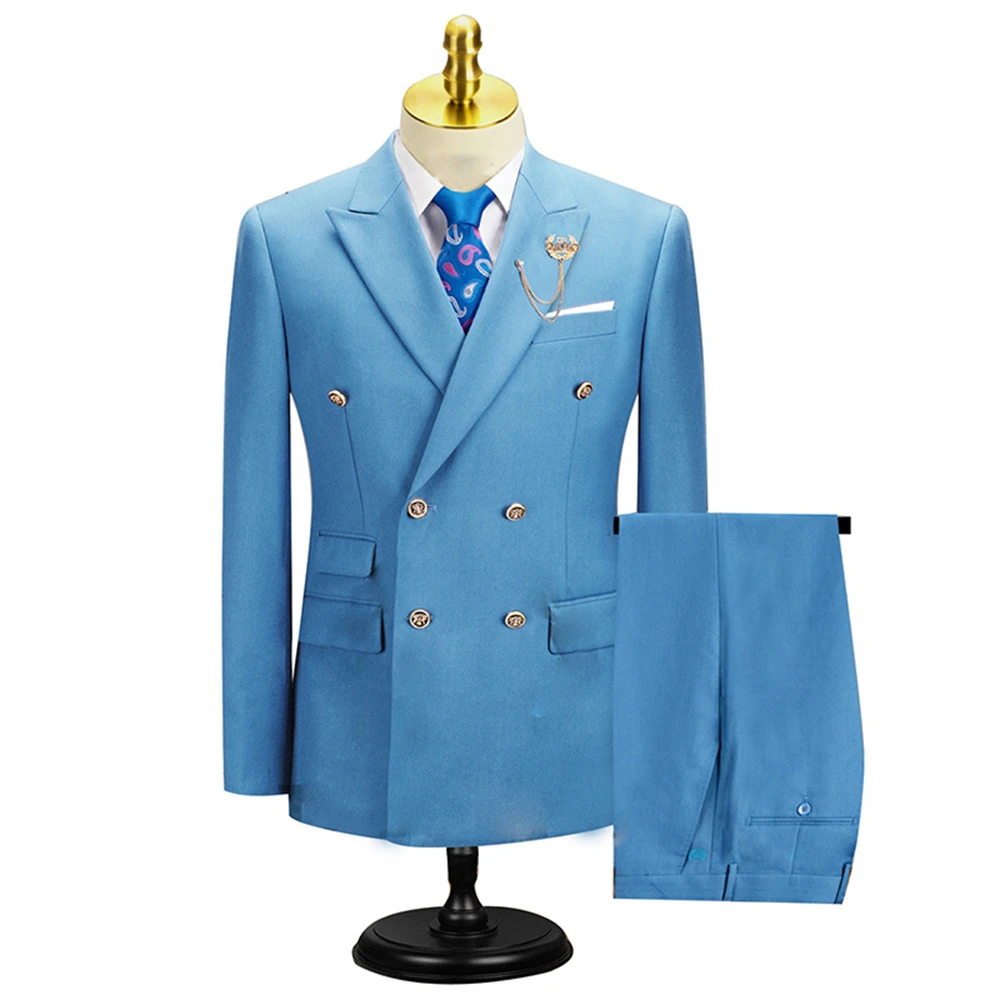 Conjunto de terno de duas peças masculino de ajuste fino, blazer de lapela entalhada, calças ajustáveis na cintura, smoking formal duplo breasted