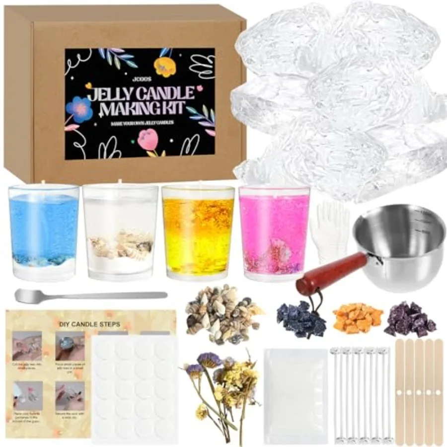 

Candle Making Kit DIY Jelly Wax Melts Candle Jars Candle Making Kit for Adults 1.5 lb Gel Wax for Candle Making Candle Wick Dri