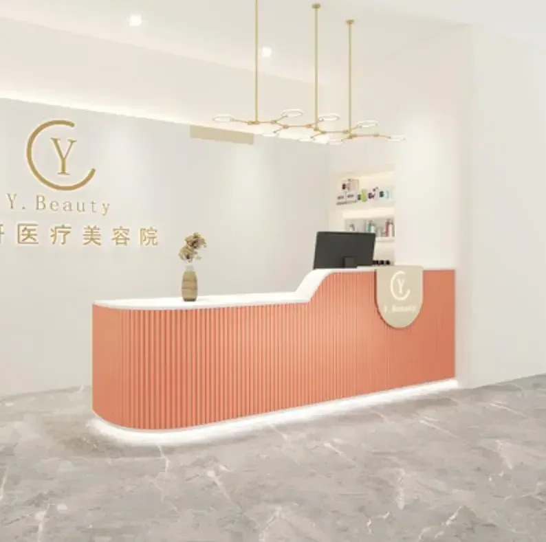 Top Quality Custom Made Size LED Reception Desk Beauty Salon Design, With Monitor Customer Reception Desk