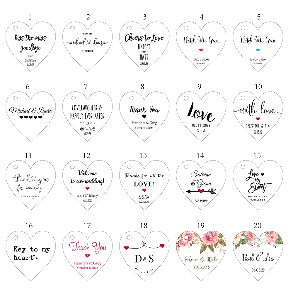 #7 100pcs 4.5x4.5cm Wedding Invitations Kraft/White Paper Label Heart Shape Wedding Favor Tags Customization Custom Brand