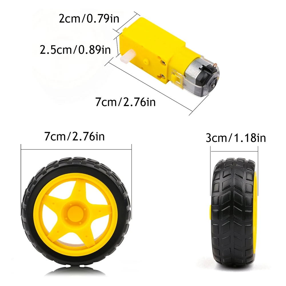 Motor eléctrico de CC de 4 piezas + Motor TT de plástico, rueda de neumático, engranaje de eje Dual, Motor de caja de cambios TT para Arduino Smart Car