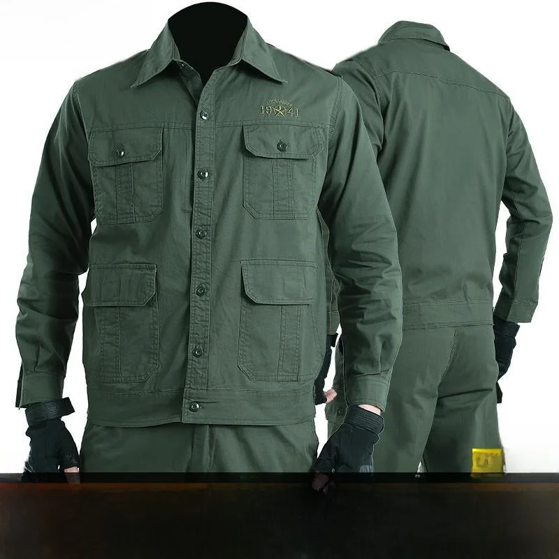 

Summer Pure Cotton Workwear Pants And Jaet Set for Men And Women Durable Casual Work orms Comfortable Loose Fit for On-...