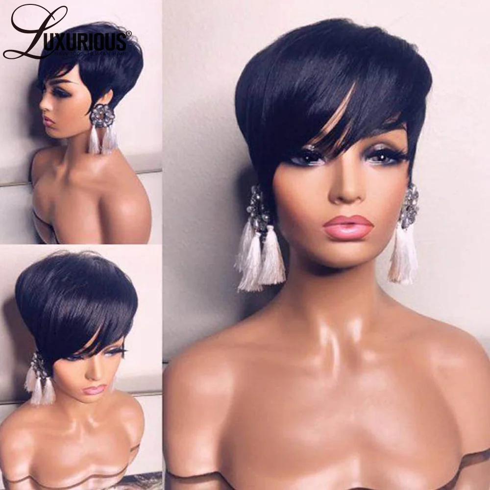 Straight Glueless Short Pixie Cut Wig For Women Wear And Go Pre Plucked Wigs Brazilian Virgin Remy Human Hair Machine Made Wig