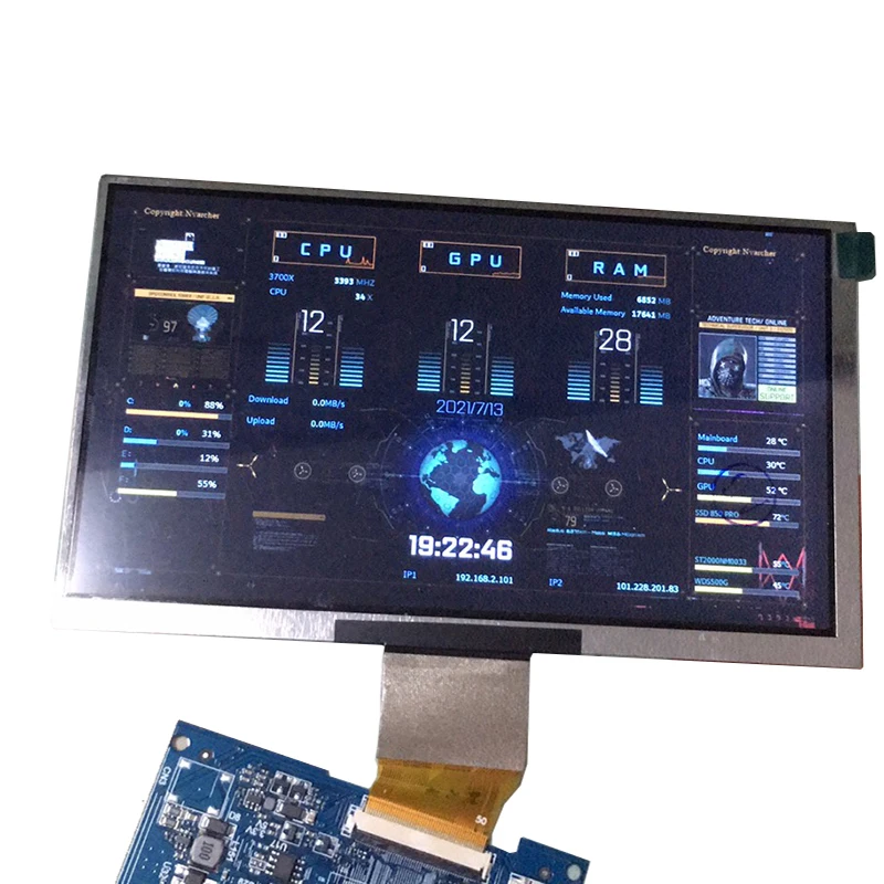 1024*600 IPS HD 7-inch With Screen Temperature Monitoring Secondary  Desktop For Raspberry Pi Computer Display Case