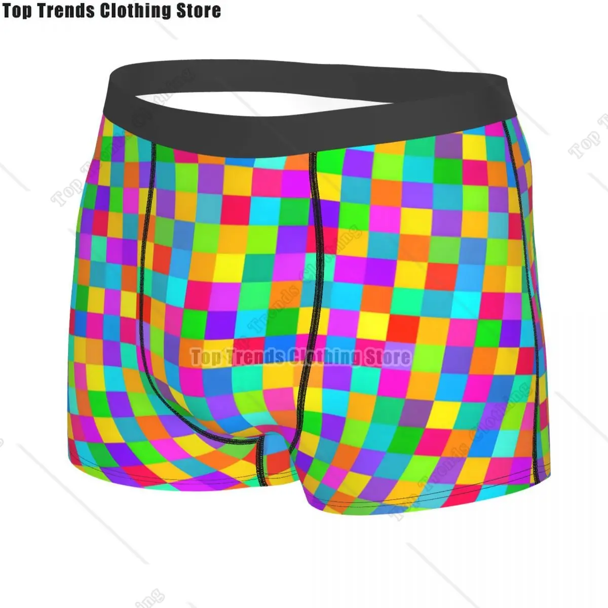 Gorgeous Rainbow Squares Pattern Checker Print Underwear Men Print Boxer Shorts Panties Briefs Soft Underpants