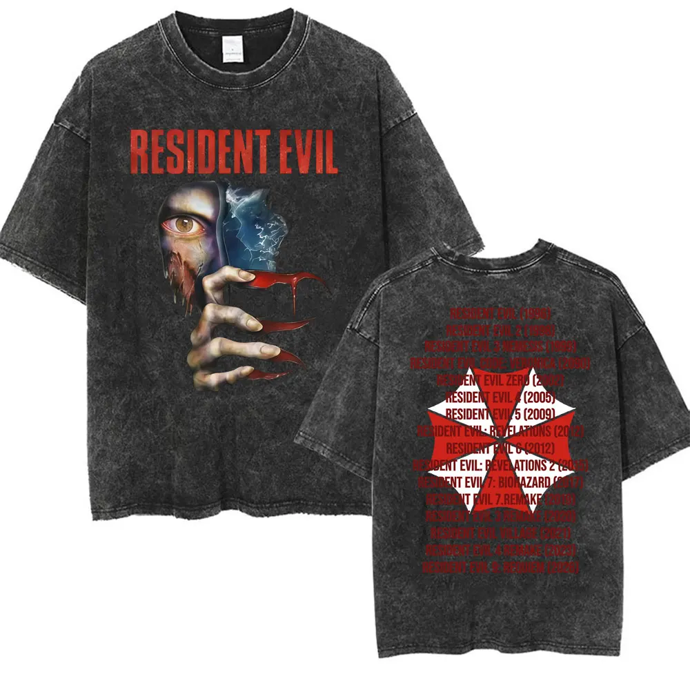 Resident Evil Requiemm Vintage Washed T-shirts Men Women Fashion Gothic Classic Tshirt Casual Loose Oversized T Shirt Streetwear