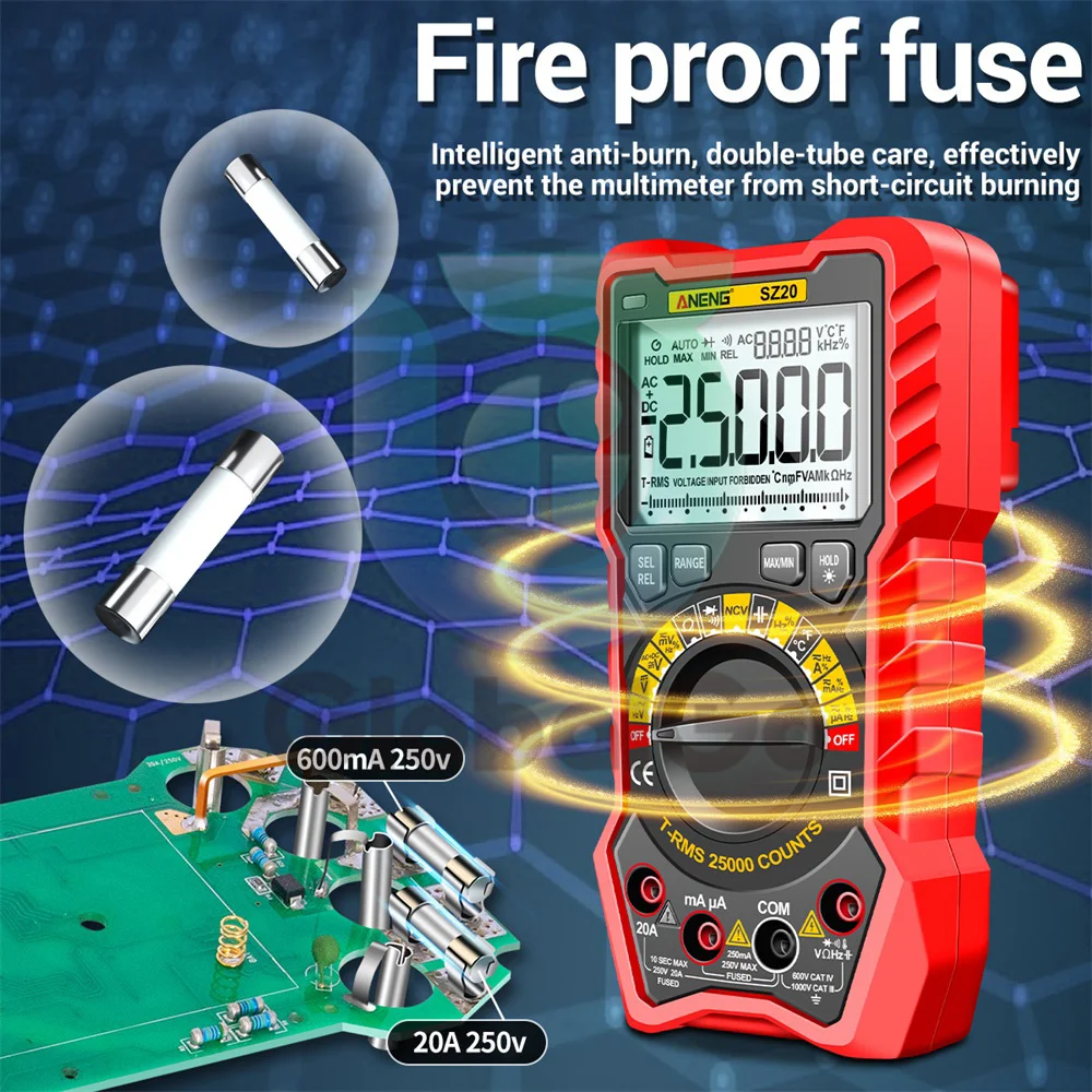 ANENG SZ20 25000 conteggi multimetro digitale professionale misuratore di corrente elettrico AC/DC Tester di tensione per condensatore Temp Ohm per