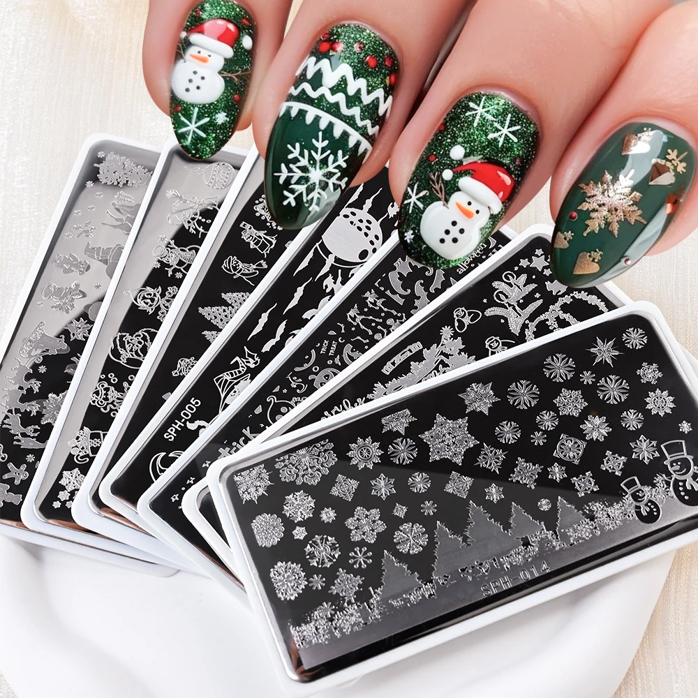 

Winter Snowflake Christmas Nail Stamping Plates Santa Claus Snowman Christmas Tree Image Stamp Templates Printing Stencil Tools#