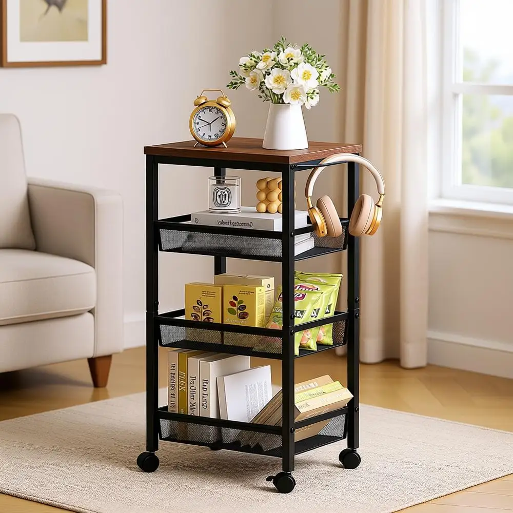 

Многофункциональная тележка для хранения с 4 полками, шириной 30 см, с ручкой и колесами, мобильные металлические стеллажи для кухни, прачечной, цвет рустик-коричневый