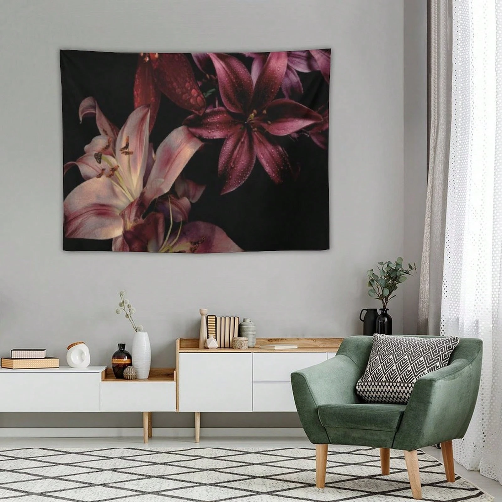 1pc Lily Flower Tapestry As Wall Art Tropical Blossom Leaves Tapestry Aesthetic Landscape Tapestry Wall Hanging For Bedroom & Li