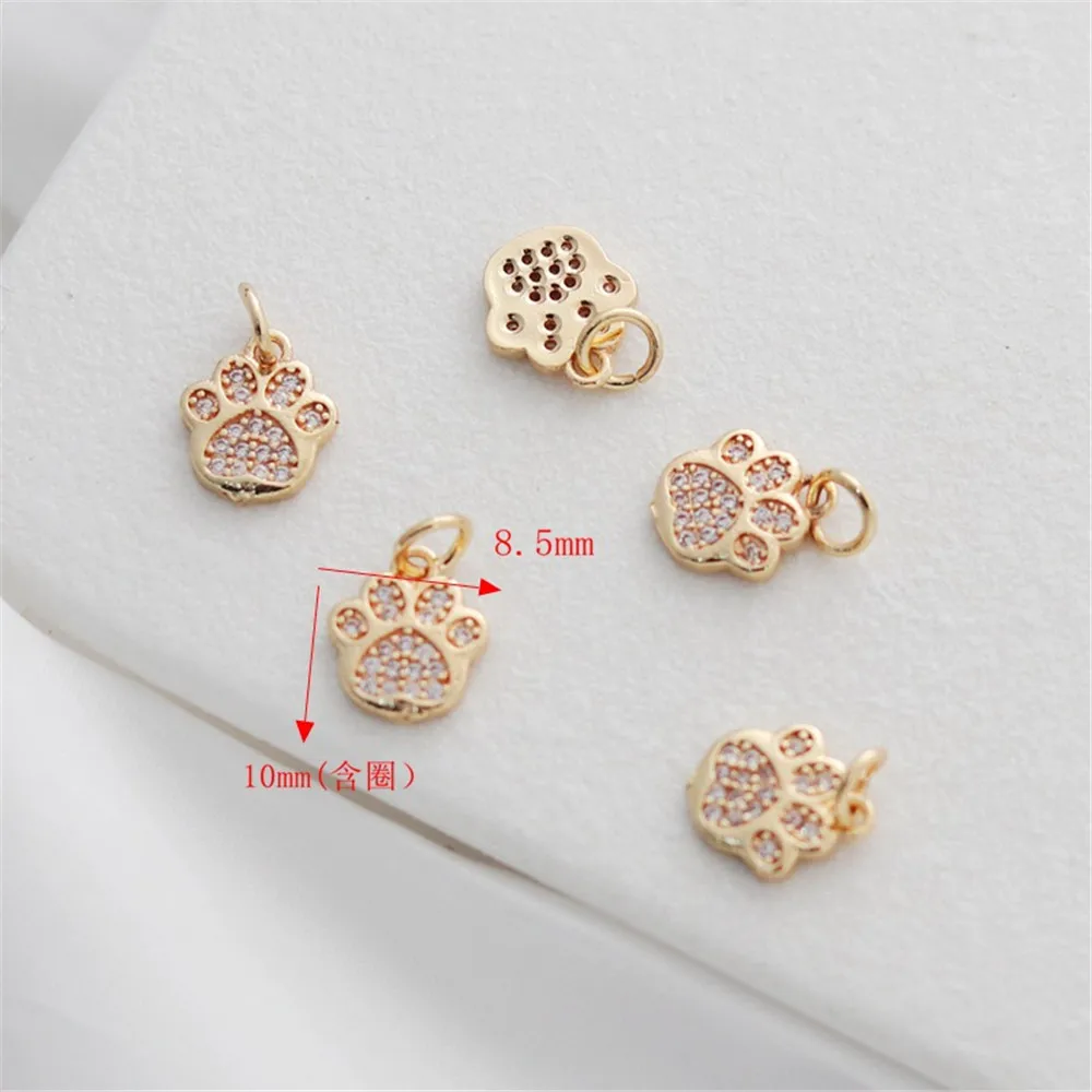 จี้ขนาดเล็กสำหรับแมวอุ้งเท้า zircon ฝังทอง14K, สร้อยข้อมือ, สร้อยคอเครื่องประดับ, DIY นำโชค