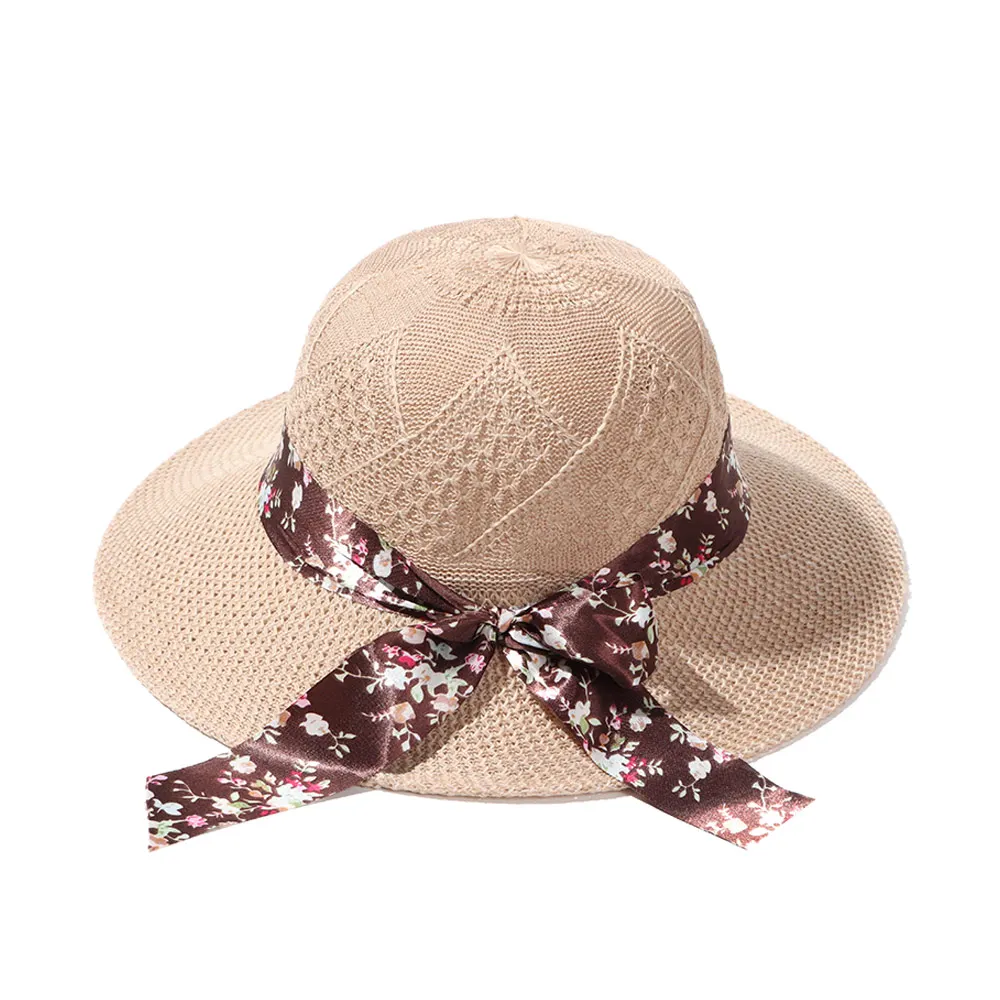 Women Wide Brim Foldable Portable Beach Hat Sun Visor Cap Casual Straw Hat UV Protection Summer Fashion Ribbon Fisherman's Hat