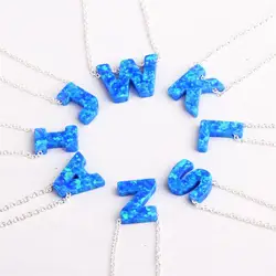 Alphabet Blue Letters Necklace Synthetic Opal Silver Gold Color Brass Chain