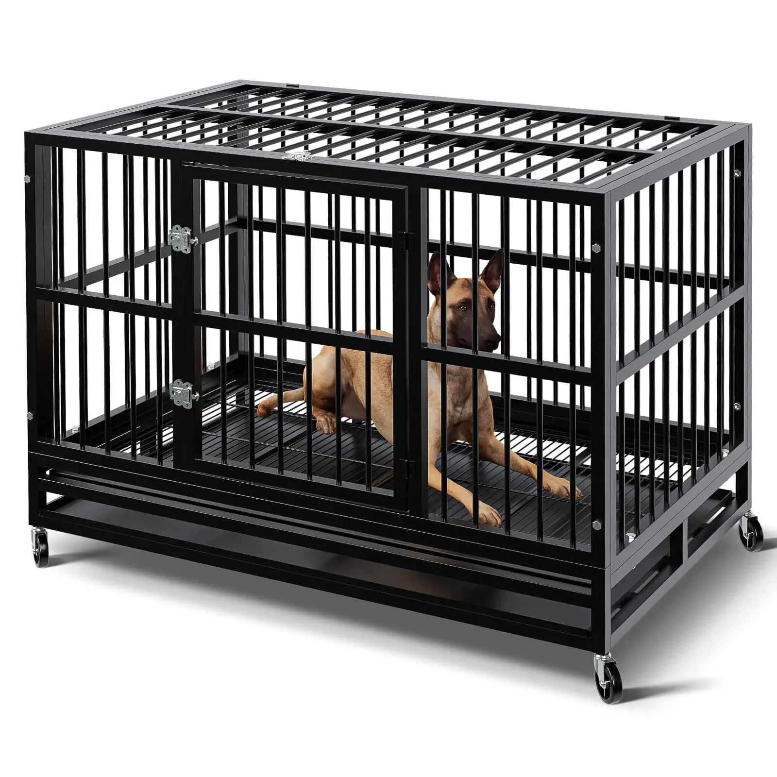New Type Stackable Pet Dog Crate House Anti-Chew Wheeled Dog Cage Metal Kennels With Casters For Dogs