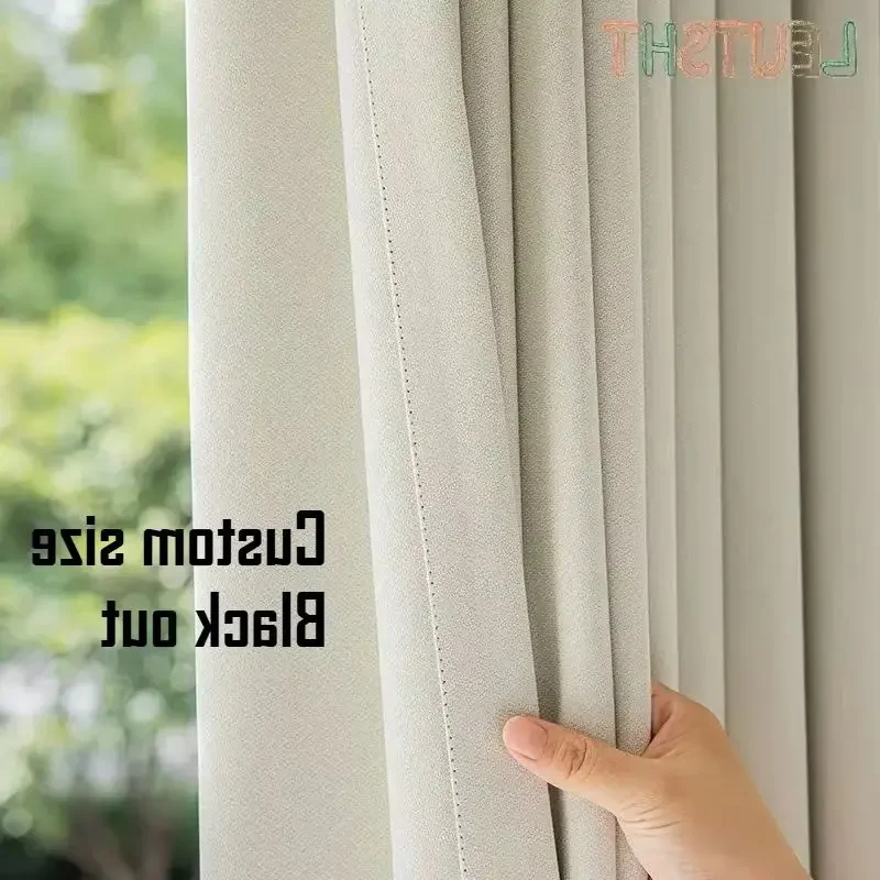 European Cream  White High-end Chenille Blackout Curtains High-end Solid Color Curtains for Living Dining Room Bedroom Custom