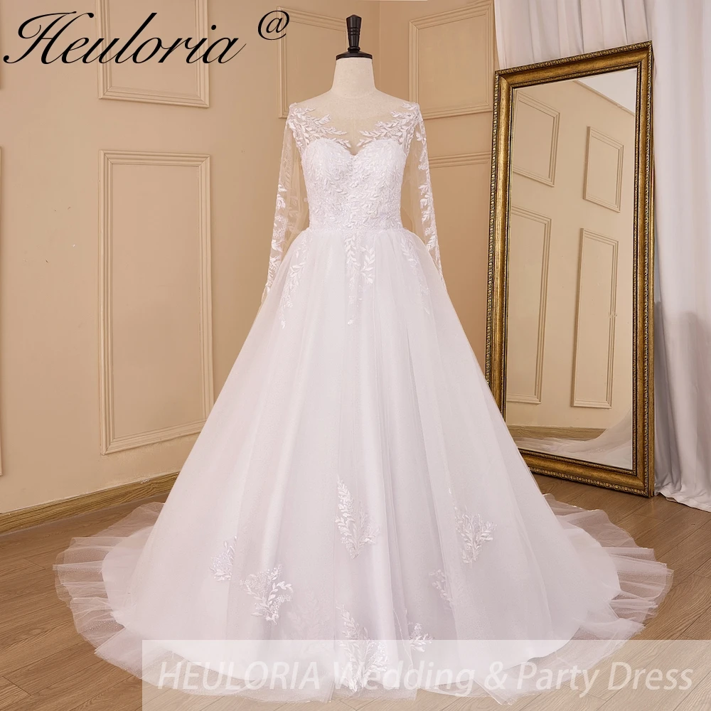 

HEULORIA Boho Wedding Dress long sleeve lace bride dress plus size robe de mariee A line Wedding Bridal Gown