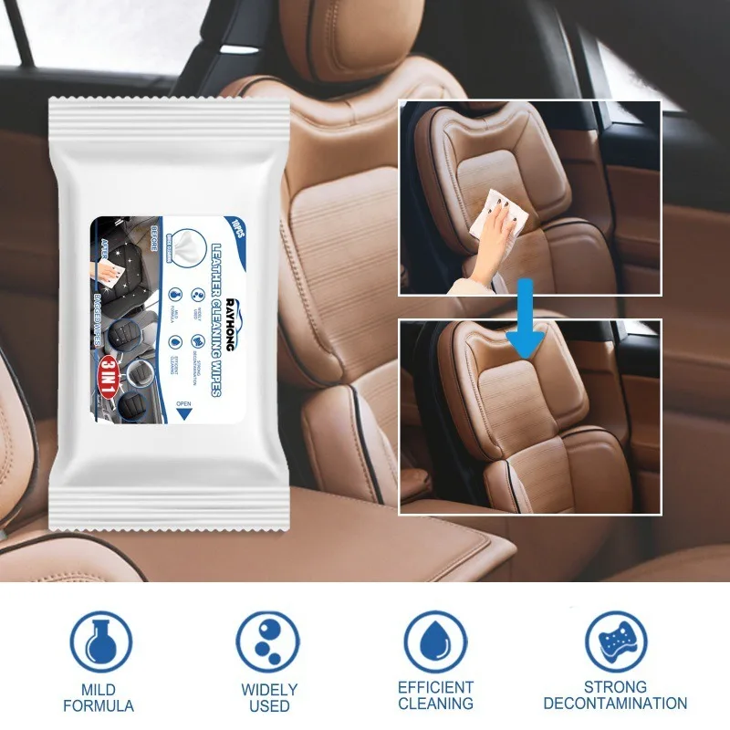 Car Leather Cleaning Wipes 3in1 10Pcs Disposable Seat Car Interior Cleaning Wipes Non Washable Decontamination Dashboard Towel - Image 2