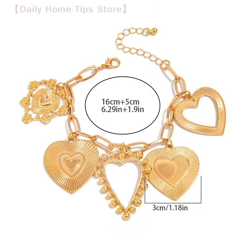 الكلاسيكية كبيرة القلب قلادة سوار للنساء خمر الجوف خارج هندسية سحر سلسلة سوار العصرية مجوهرات هدية #6